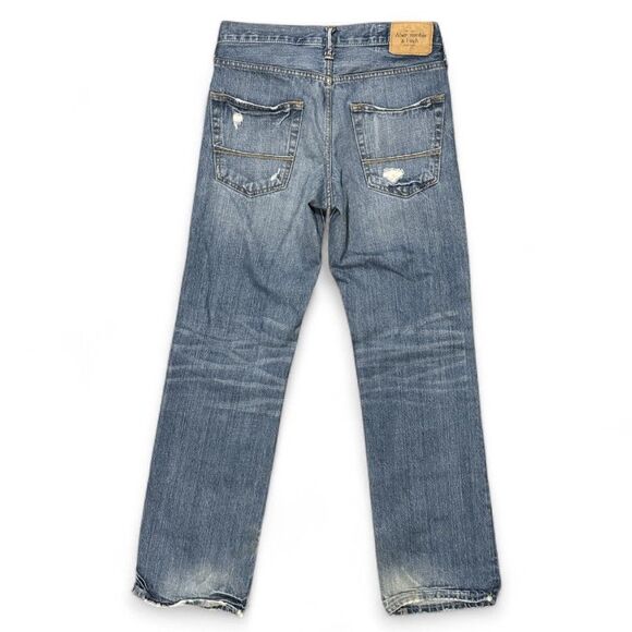 Abercrombie & Fitch Relaxed Straight Jeans Med Wash Distressed Rips Men’s 28x30 - Picture 2 of 8